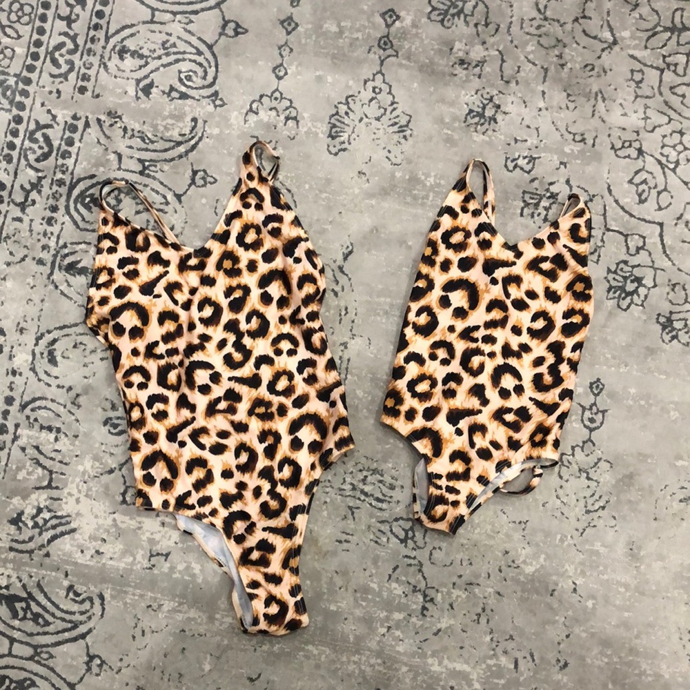 Custom mommy and me leopard swimsuits - M and 6Y
